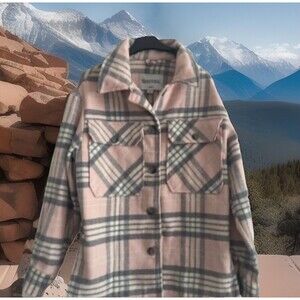 Reserve Fairfax Flannel Shirt Jacket Womens Sz M Blue Gray Plaid Oversized Retro